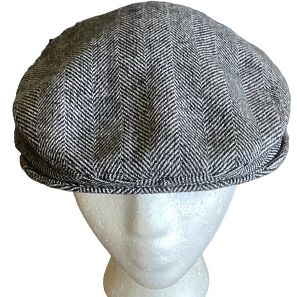 Totes Herringbone Tweed Newsboy/Cabbie/Golf Hat Sz Small Black #153B - Picture 2 of 7
